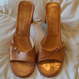 Via Spiga Tan Heeled Mules